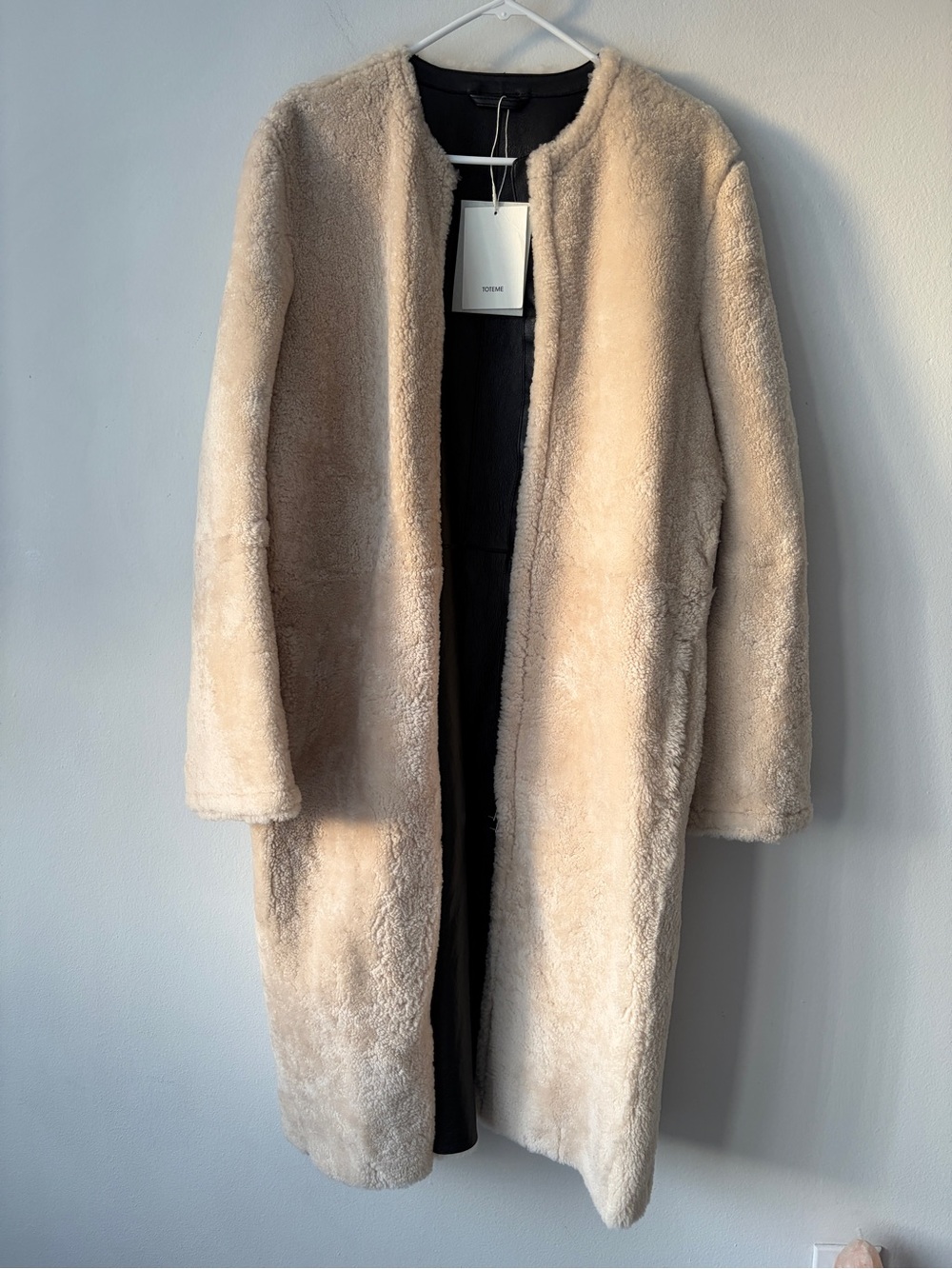 NWT Toteme Zipped Teddy Shearling Lamb Fur Leather Long Jacket Suit Coat Cream